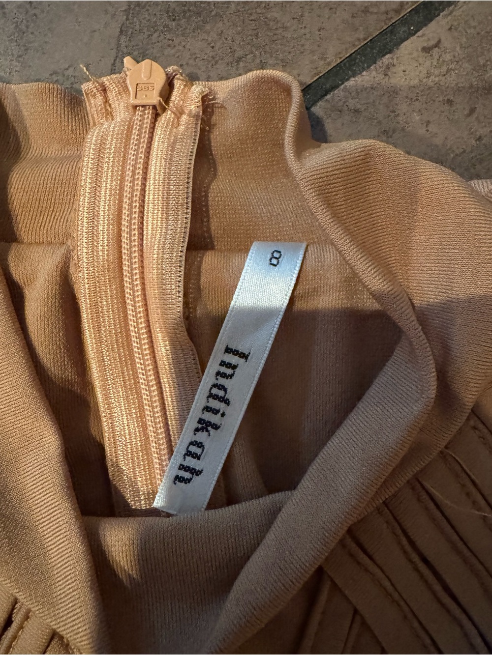 INDIKAH Sleeveless Midi Dress with Textured V-Panel in Tan - AU8 - Picture 6 of 8